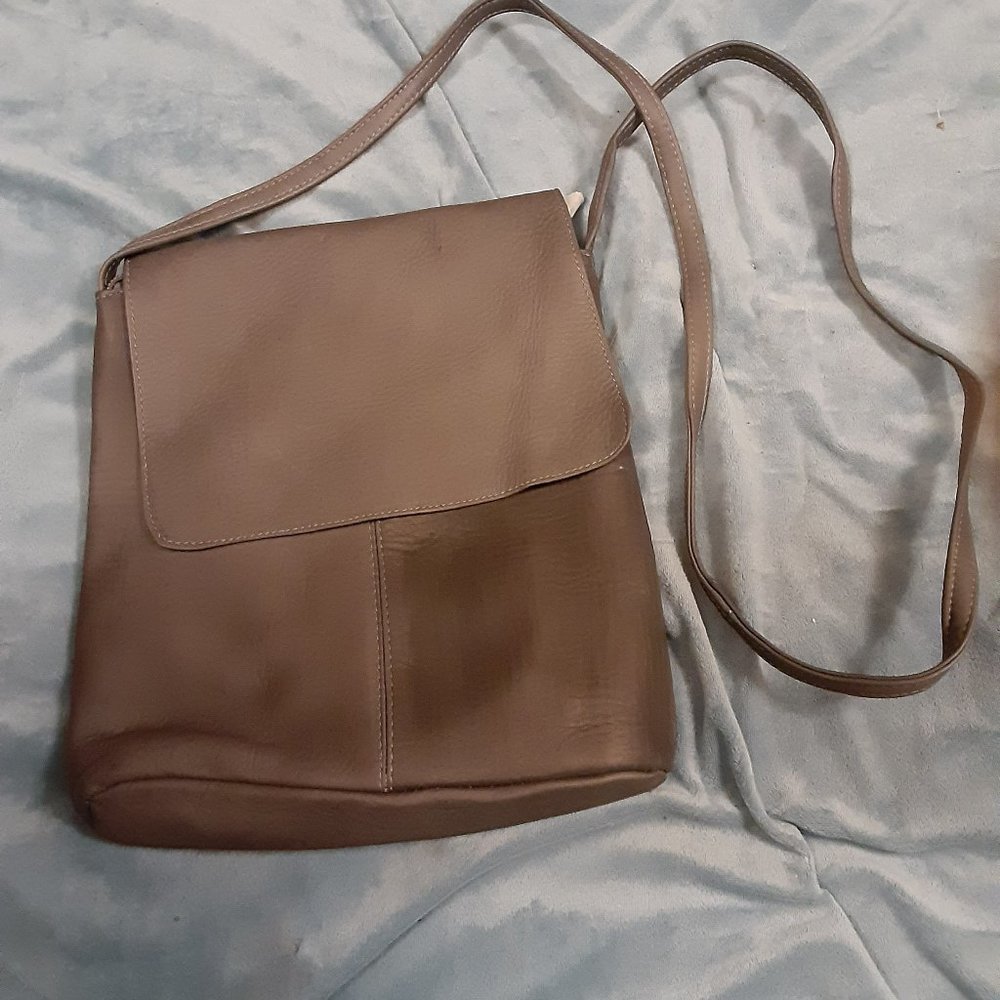 Leather Metal Grey Crossbody Bag